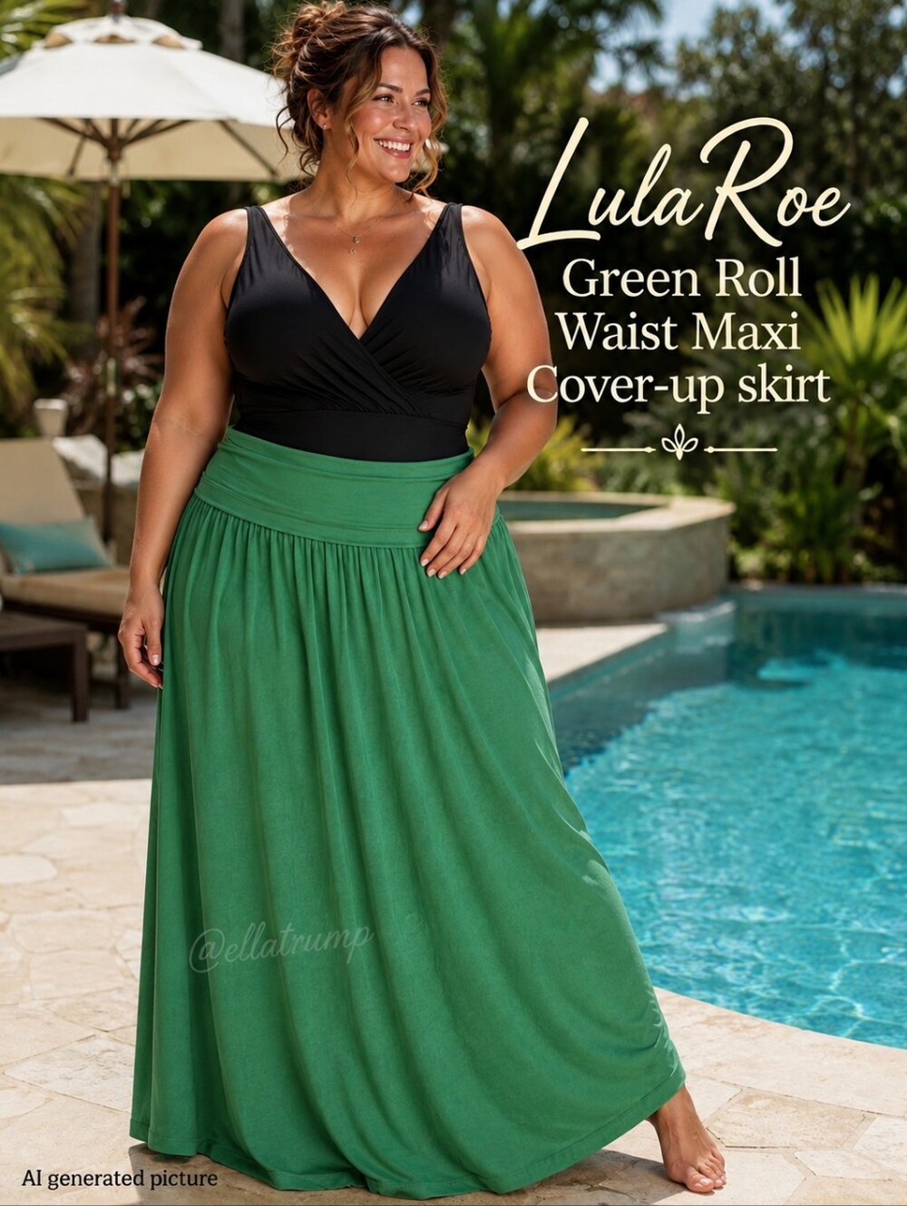 LulaRoe Green Poly/Spandex Roll Down Waist Maxi Skirt Size 3XL